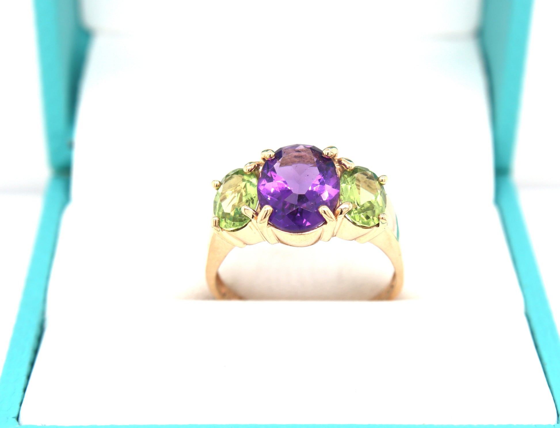 14kt Yellow gold 2.40ctw amethyst and 1.25ctw peridot cocktail ring