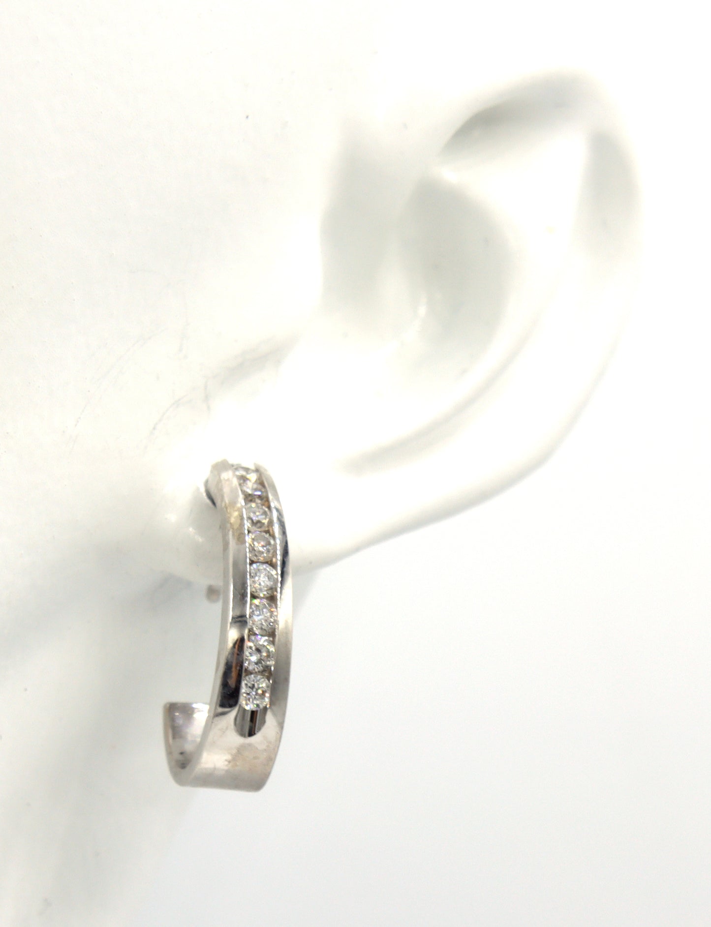 14kt White gold channel set J hoop earrings