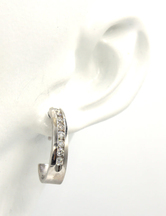 14kt White gold channel set J hoop earrings