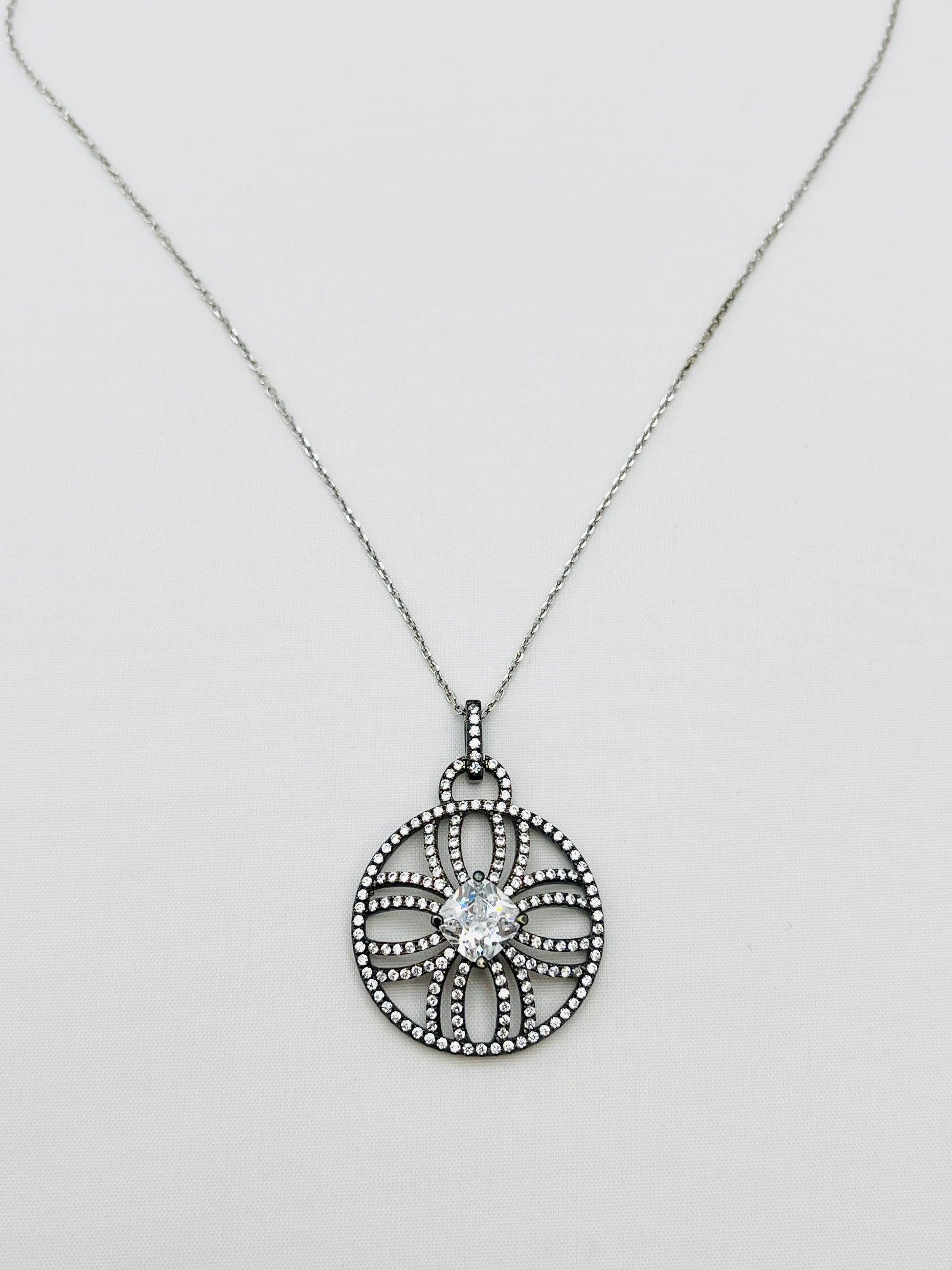925 Sterling Silver Crystal Pave Classica Pendant With Chain Necklace