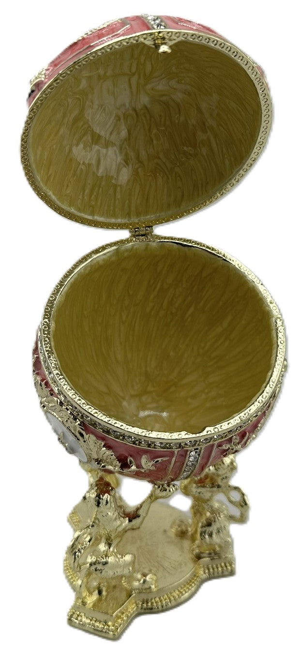 Royal Imperial Pink Russian Fabergé Egg Replica with Pink Carriage