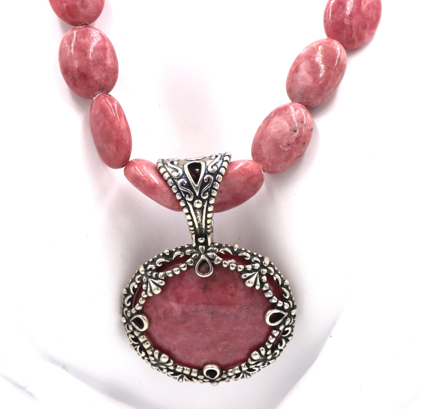 Set of Carolyn Pollack southwest sterling silver pink Rhodonite pendant necklace with matching brace