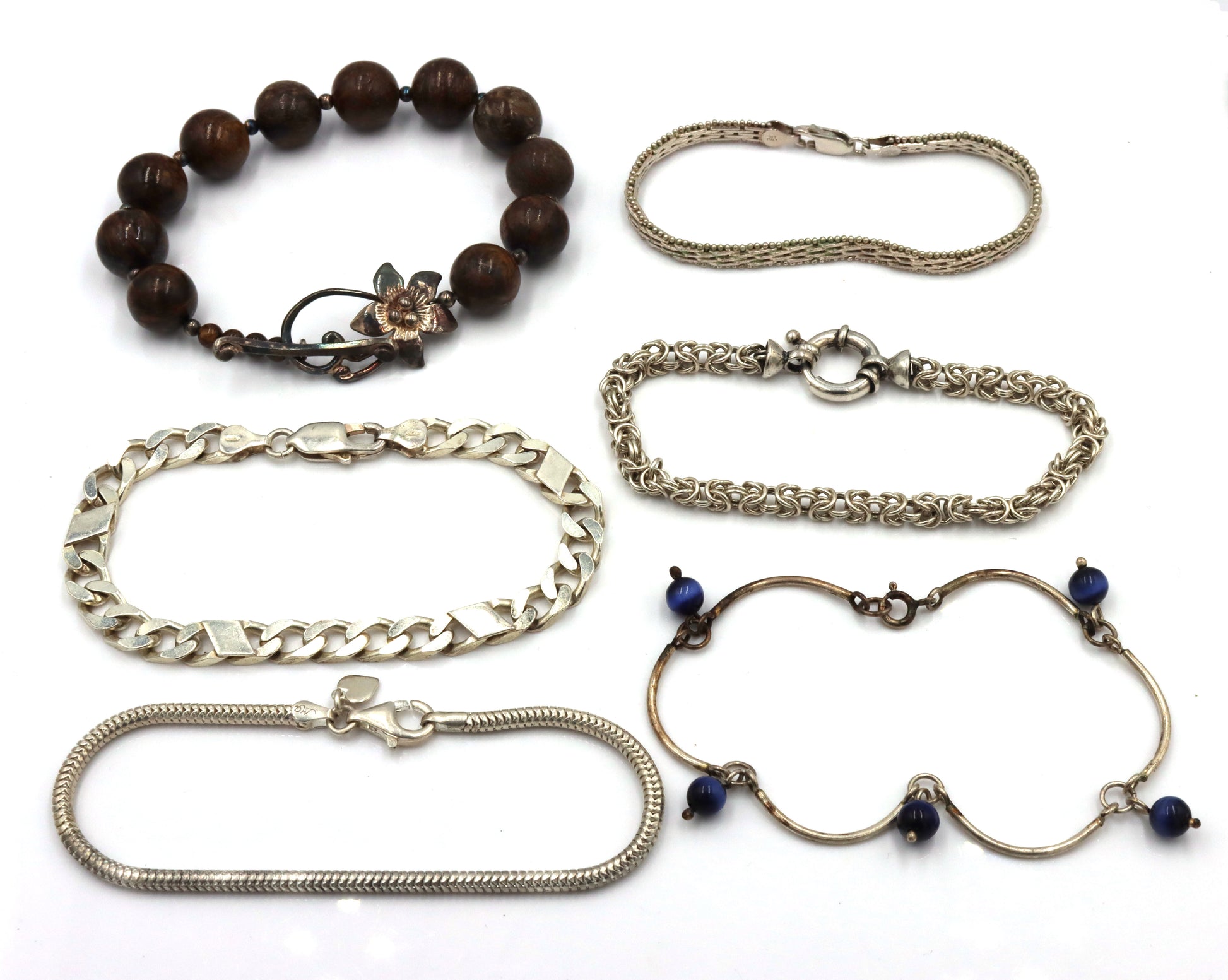 Group lot of 6 Vintage 925 sterling silver bracelets