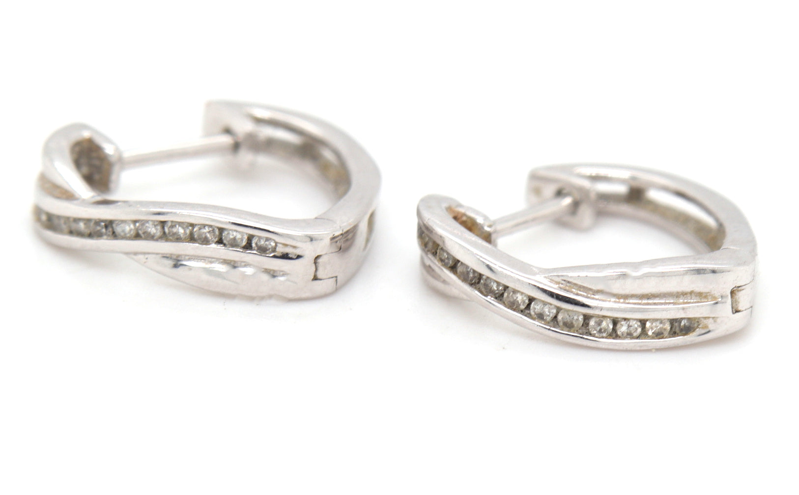 10kt White gold diamond crossover hoop earrings
