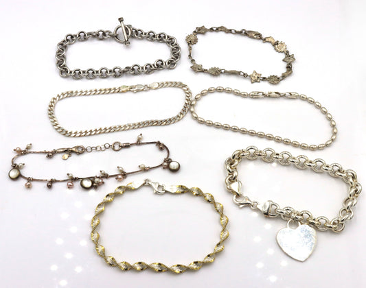 Group lot of 7 Vintage 925 sterling silver bracelets
