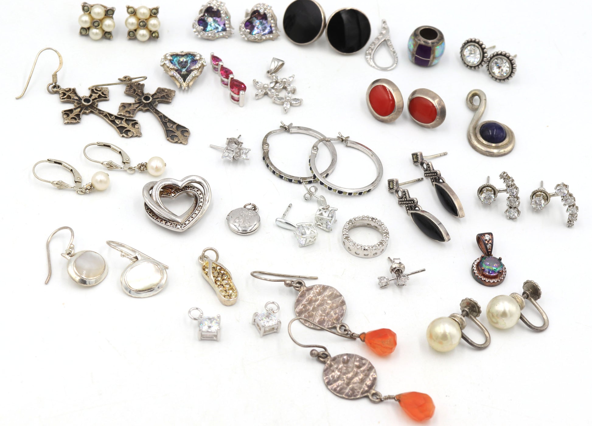 Group lot of vintage 925 sterling silver pendants and earrings