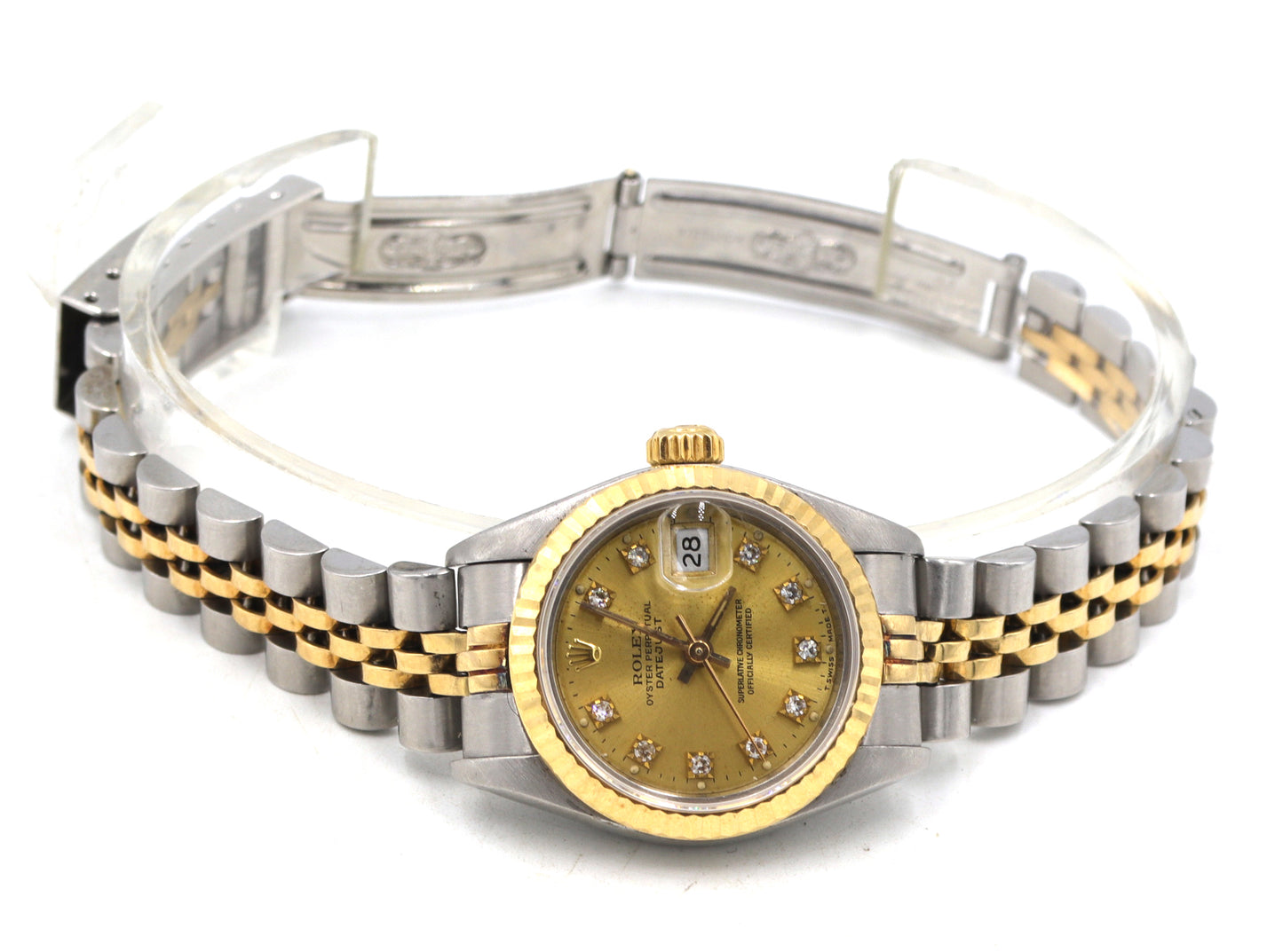 Rolex Date just 26mm 2 tone aftermarkets diamond dial watch