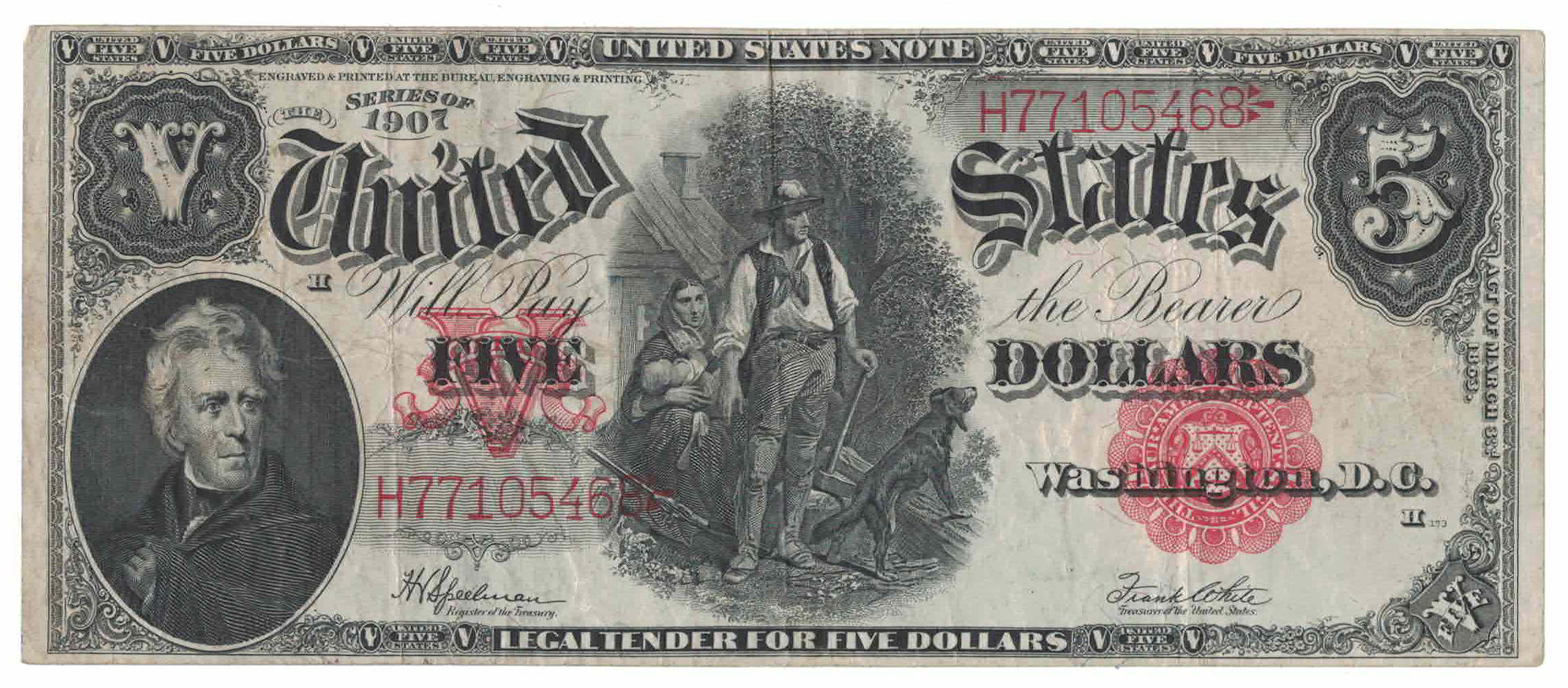 1907 Large Size $5 Series of Woodchopper US Note