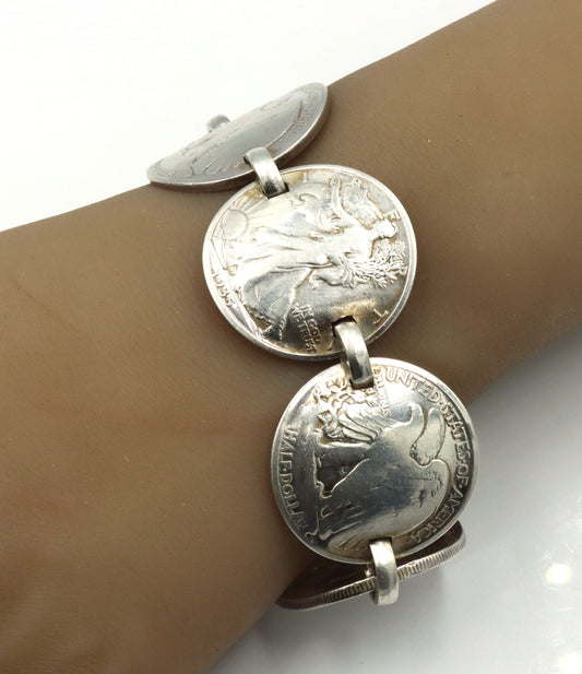 1942 Half dollar link bracelet in sterling silver