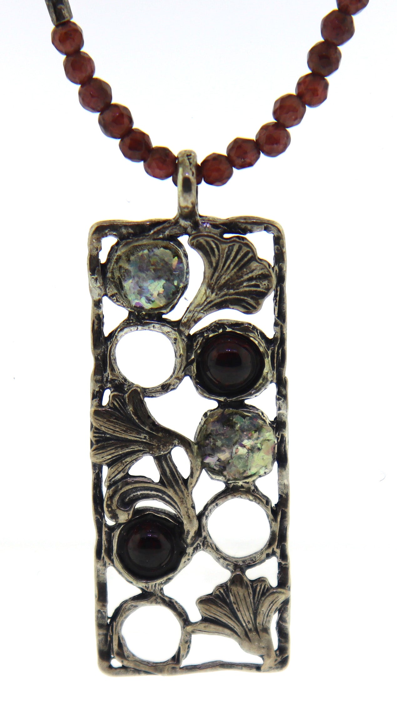 925 Sterling Silver Pendant on Beaded Gemstone