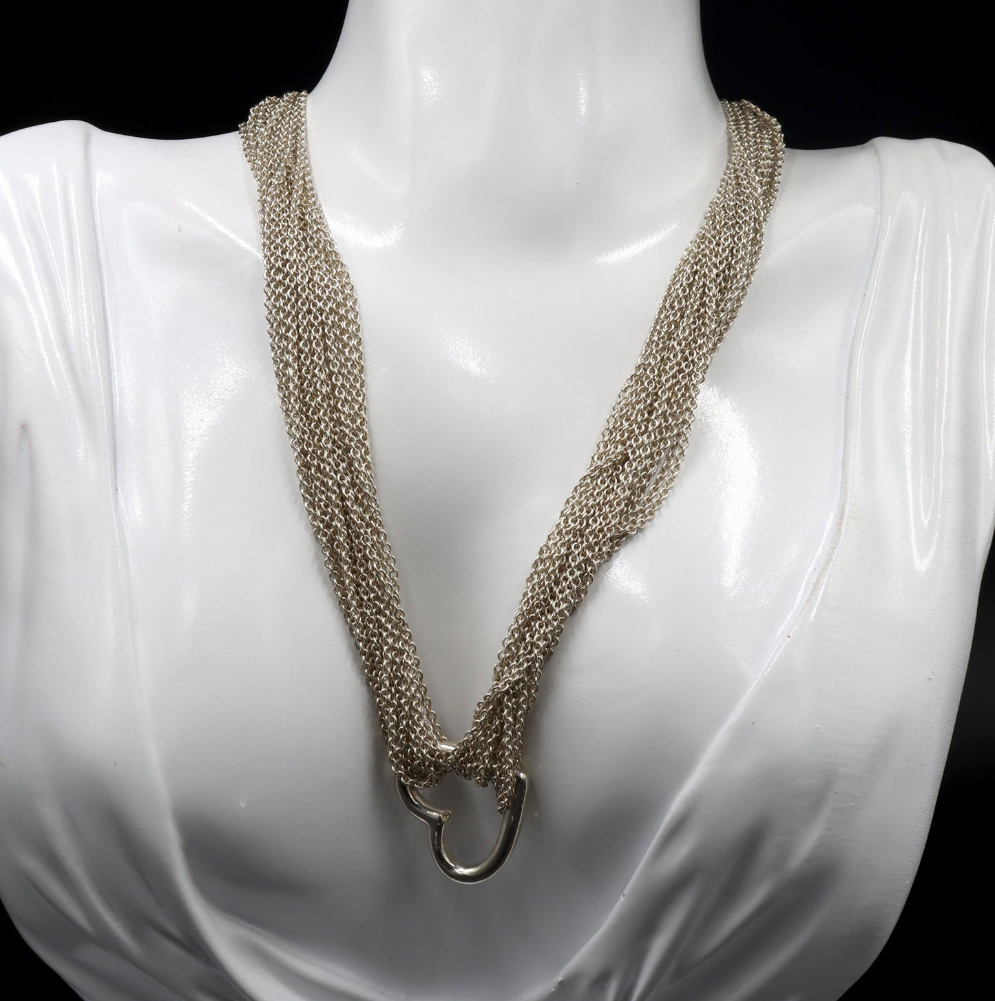 Tiffany & Co multi strand mesh open heart pendant necklace