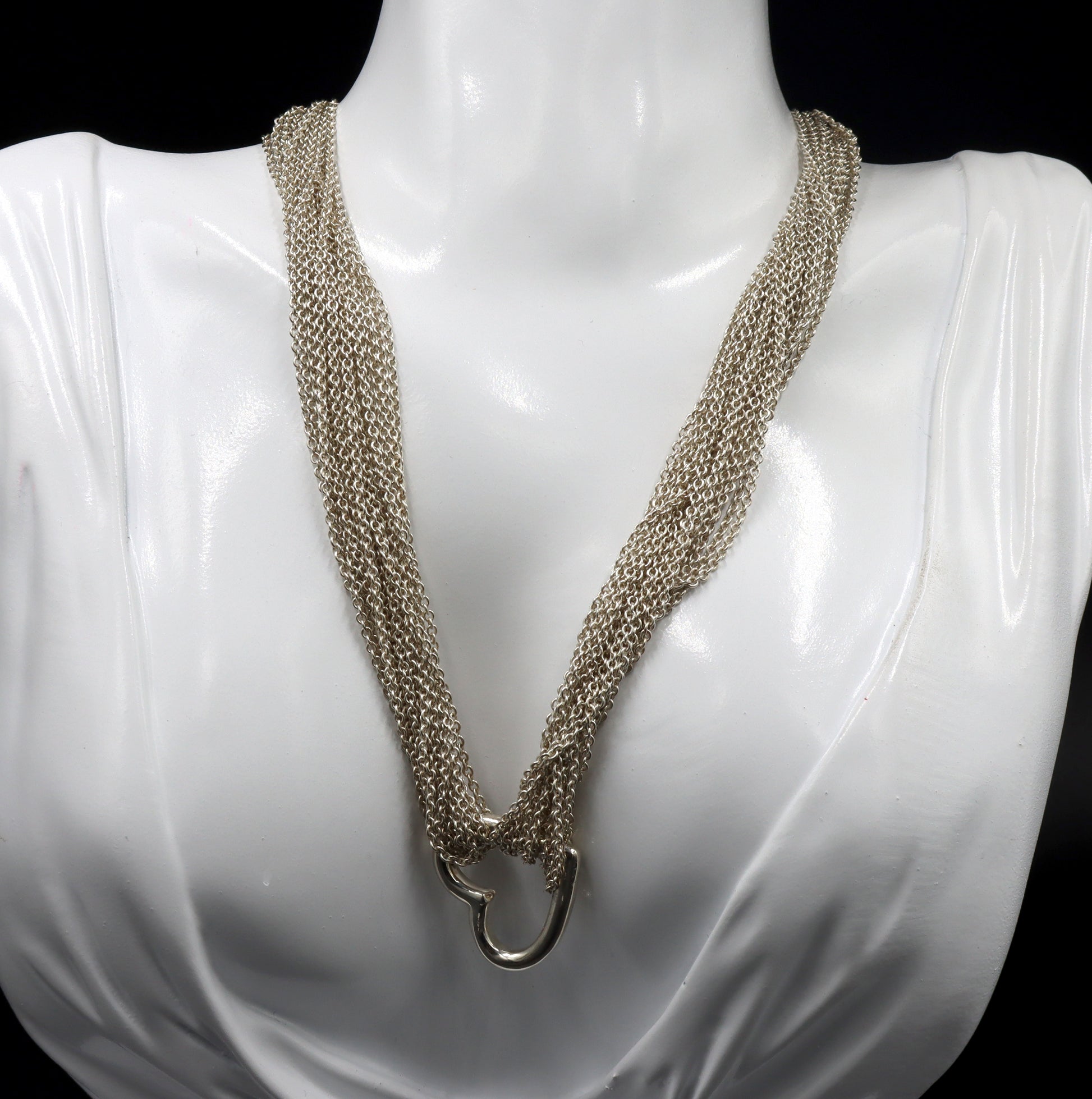Tiffany & Co multi strand mesh open heart pendant necklace