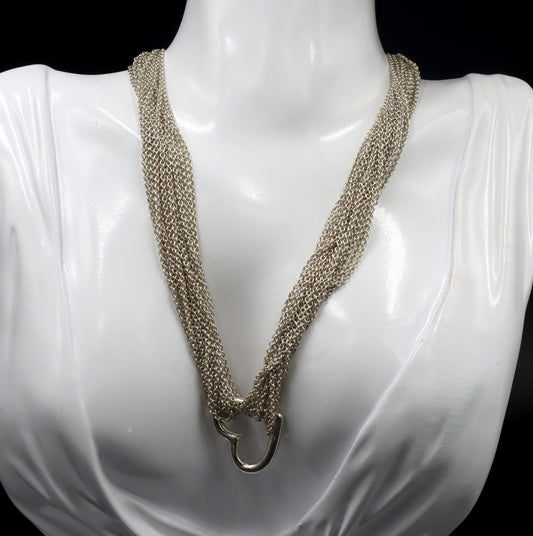 Tiffany & Co multi strand mesh open heart pendant necklace