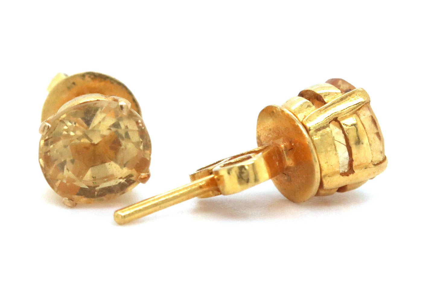 18kt Yellow gold round brilliant cut Citrine stud earrings