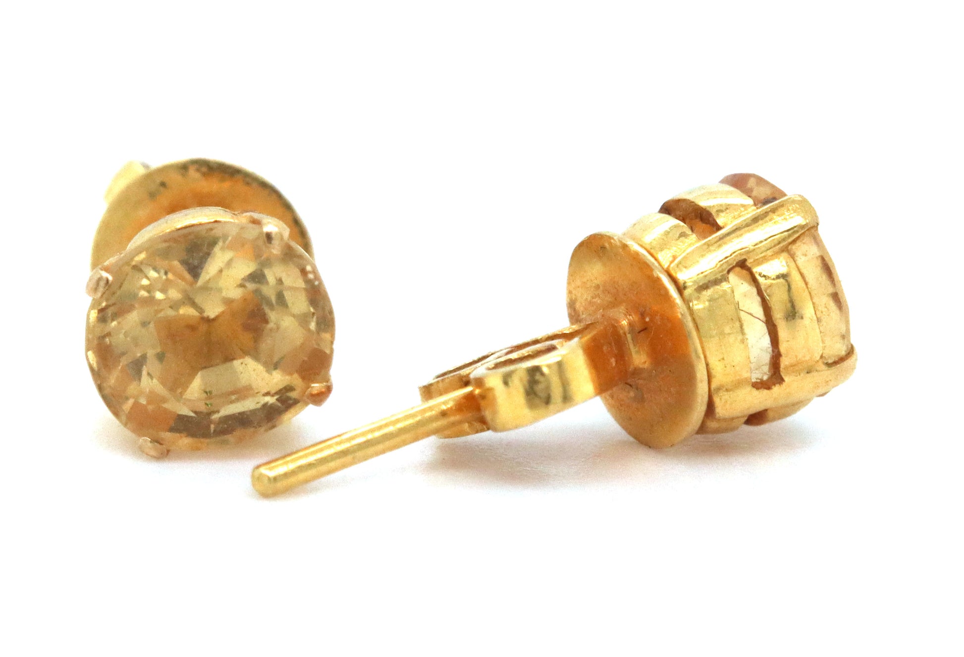 18kt Yellow gold round brilliant cut Citrine stud earrings