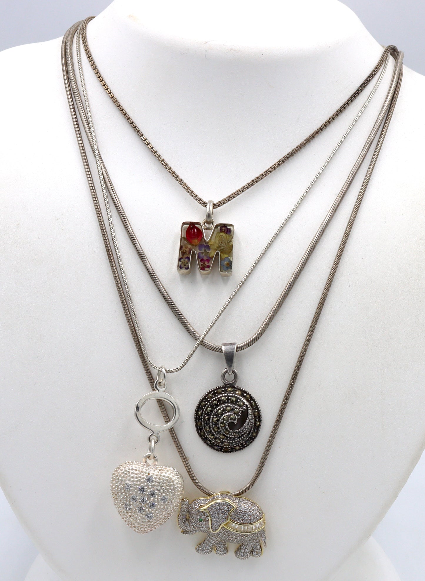 Group lot of 4 vintage 925 sterling silver necklaces