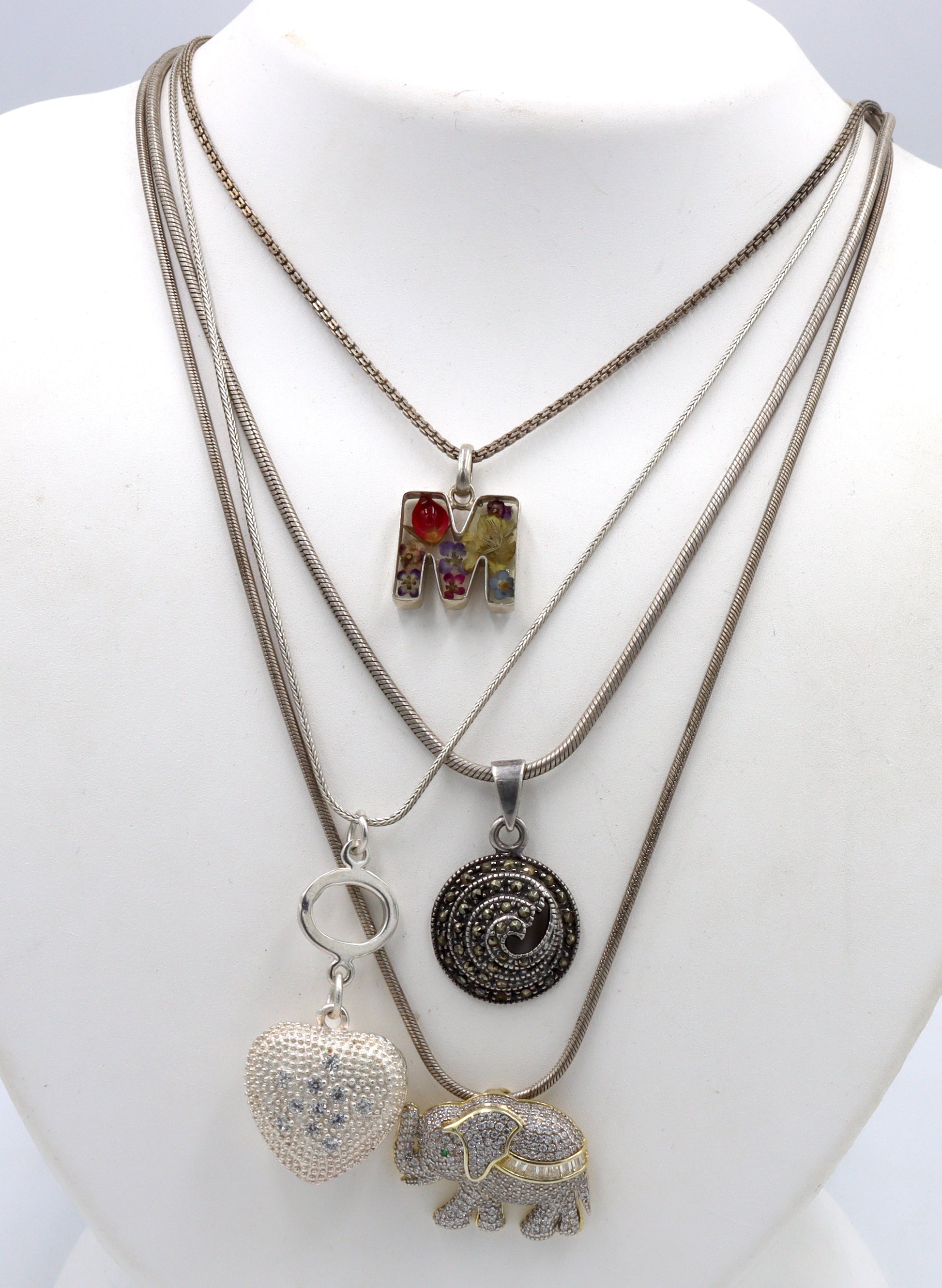 Group lot of 4 vintage 925 sterling silver necklaces