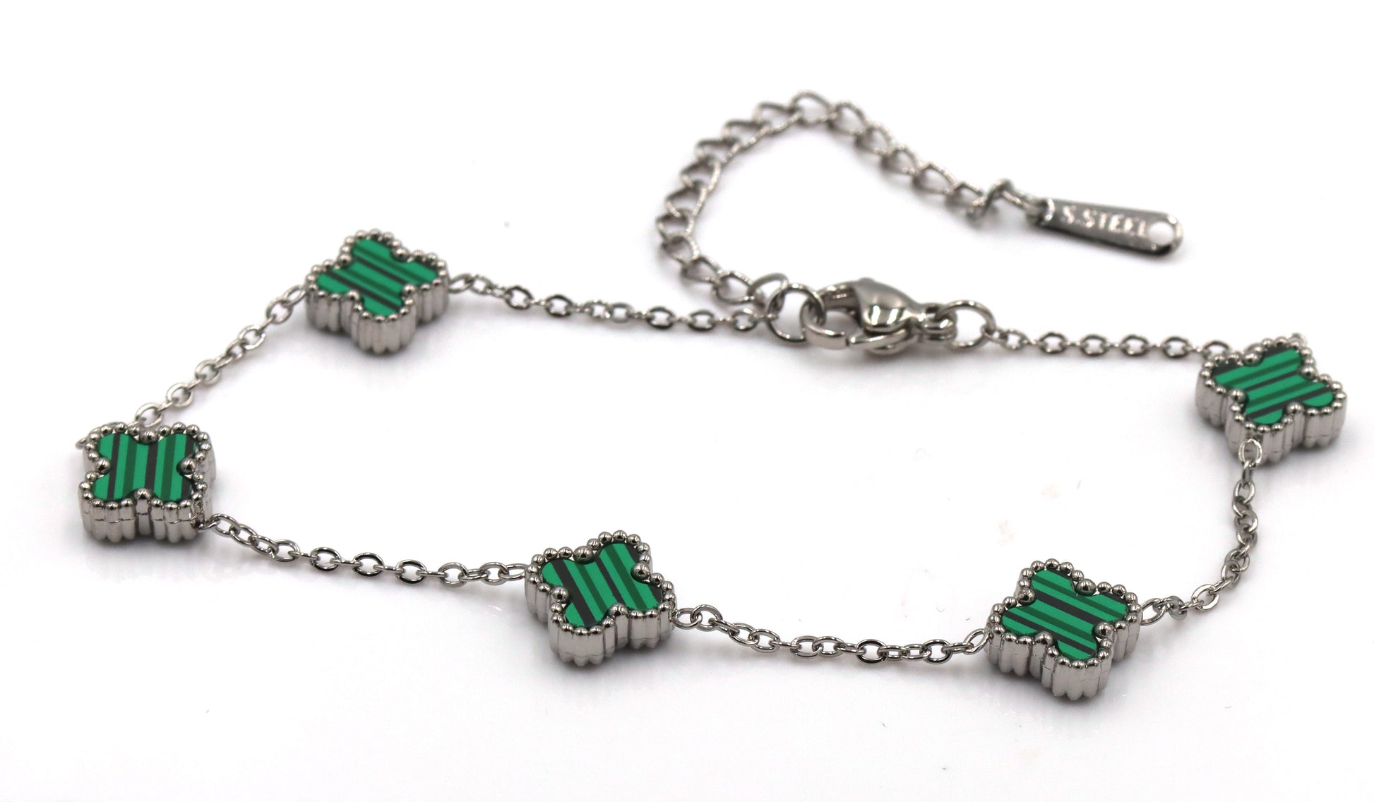 Malachite stainless steel adjustable bracelet