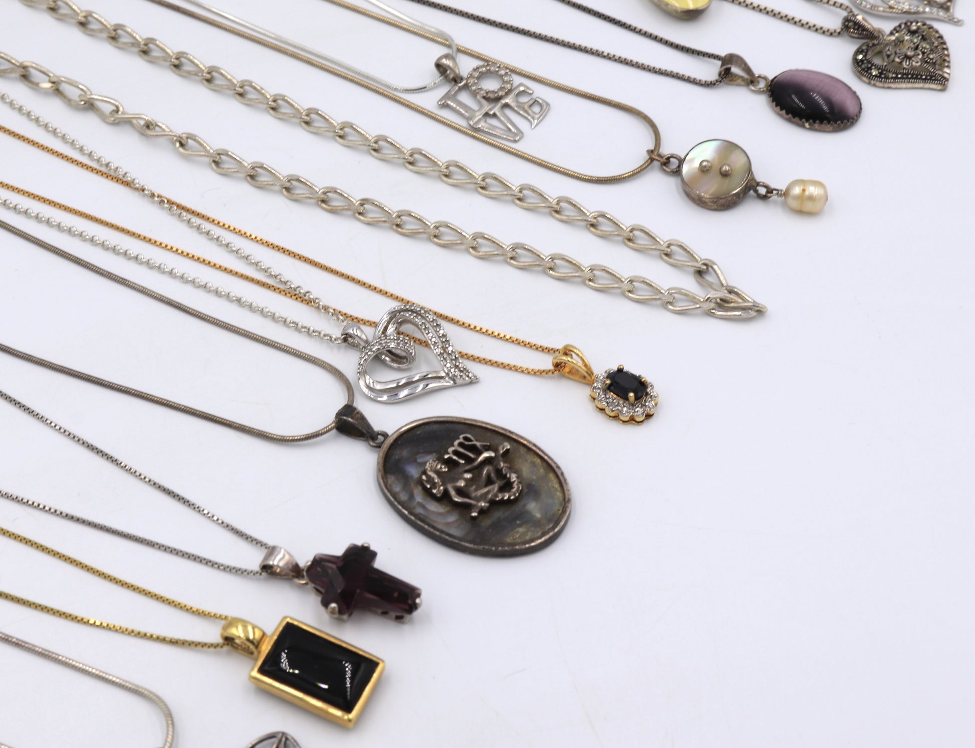 Group lot of vintage 925 sterling silver necklaces