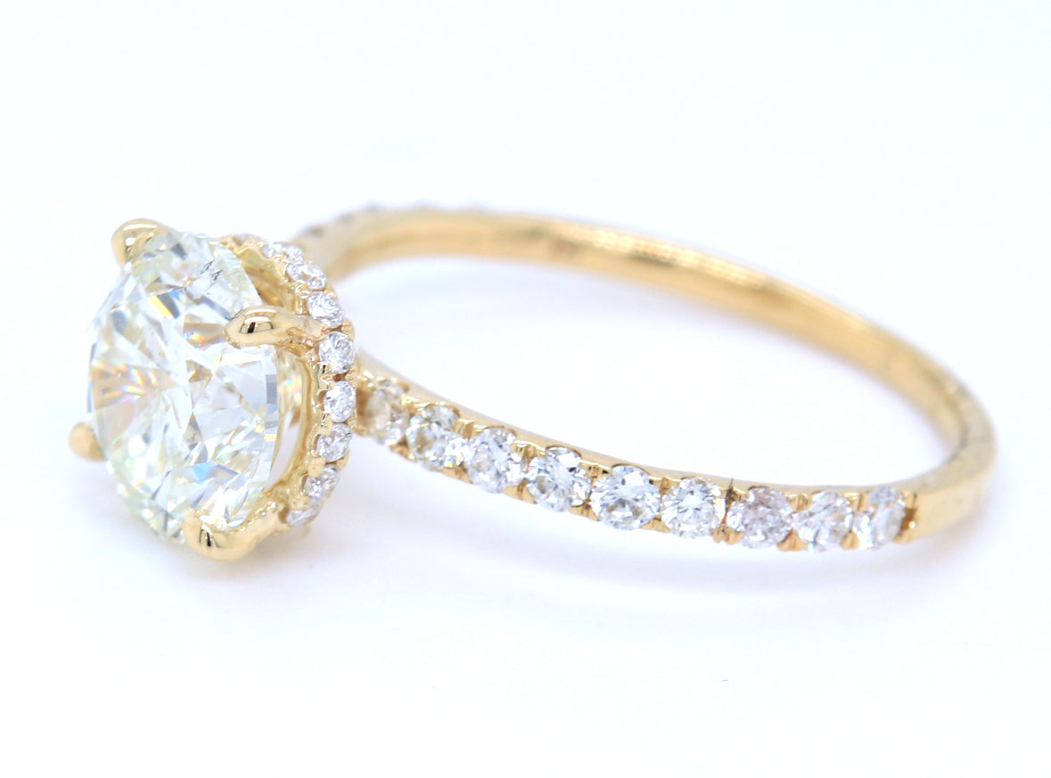 14kt Yellow gold 1.96ct RBC in 0.50ctw diamond halo setting engagement ring