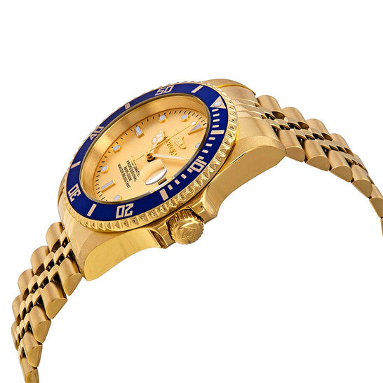 Invicta Pro Diver Automatic Men's Watch – Gold Dial, Blue Bezel, Stainless Steel Bracelet