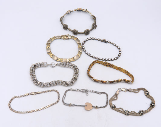 Group Lot of 8 Vintage 925 Sterling Silver Bracelets