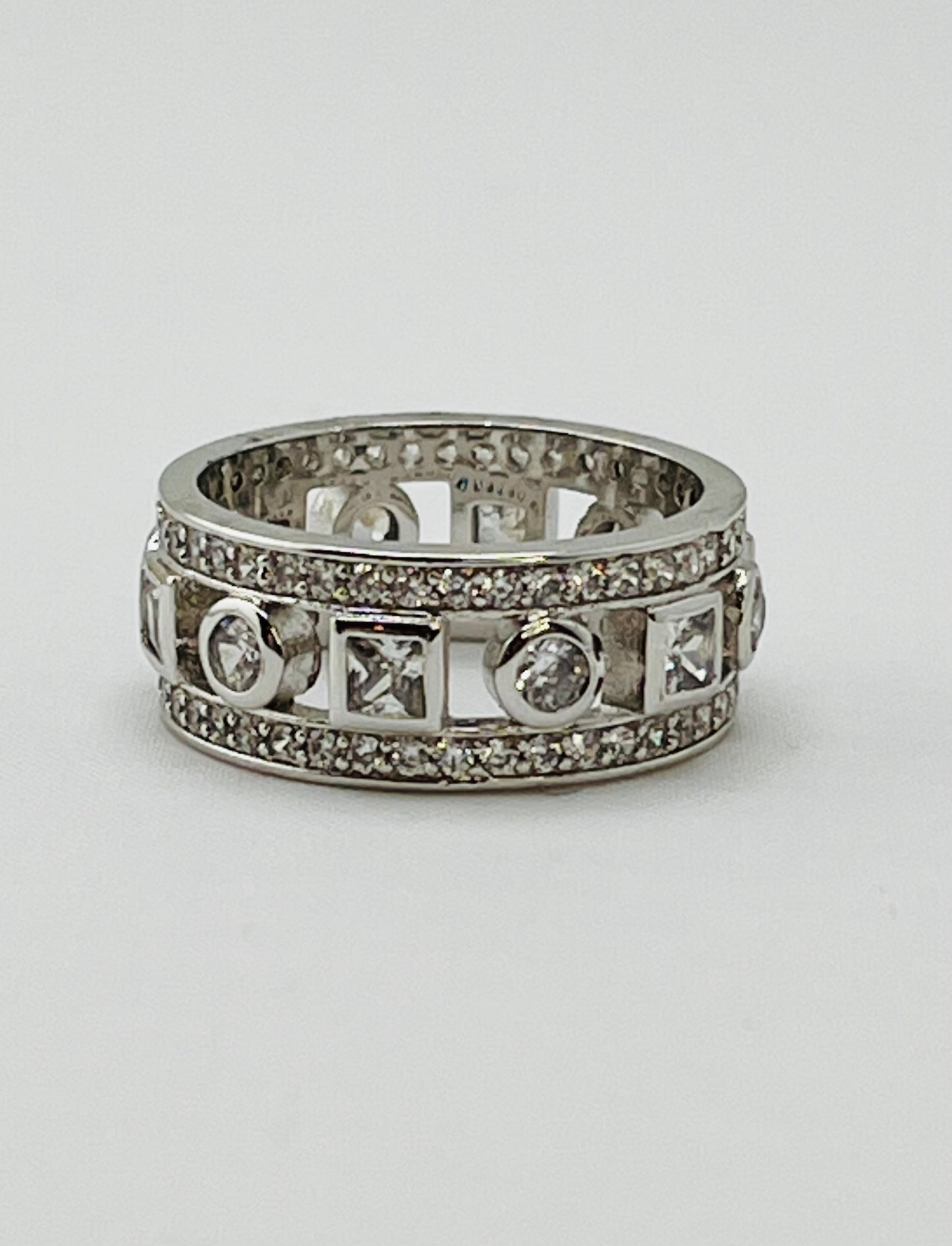 925 Sterling Silver 9mm CZ Triple Row Band