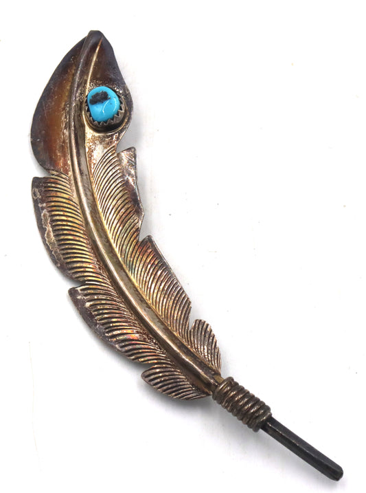 Vintage 925 sterling silver turquoise feather pin