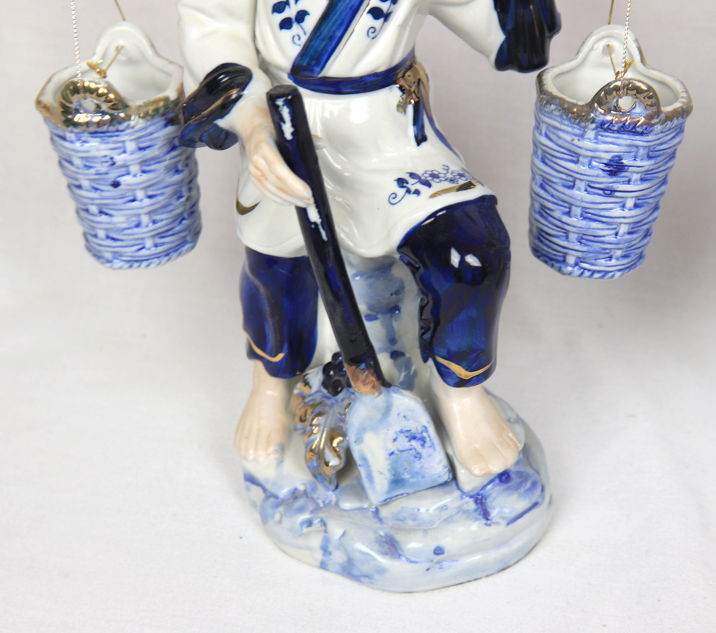 Vintage Blue & White Porcelain Asian Fishermen Figurines – Pair – Hand Painted