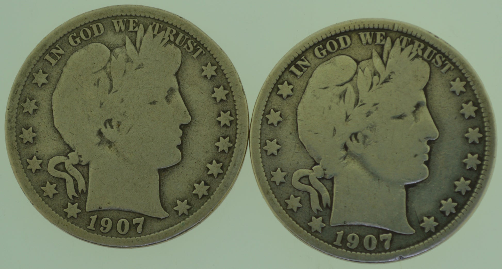 Two(2) 1907-D Barber Half Dollar