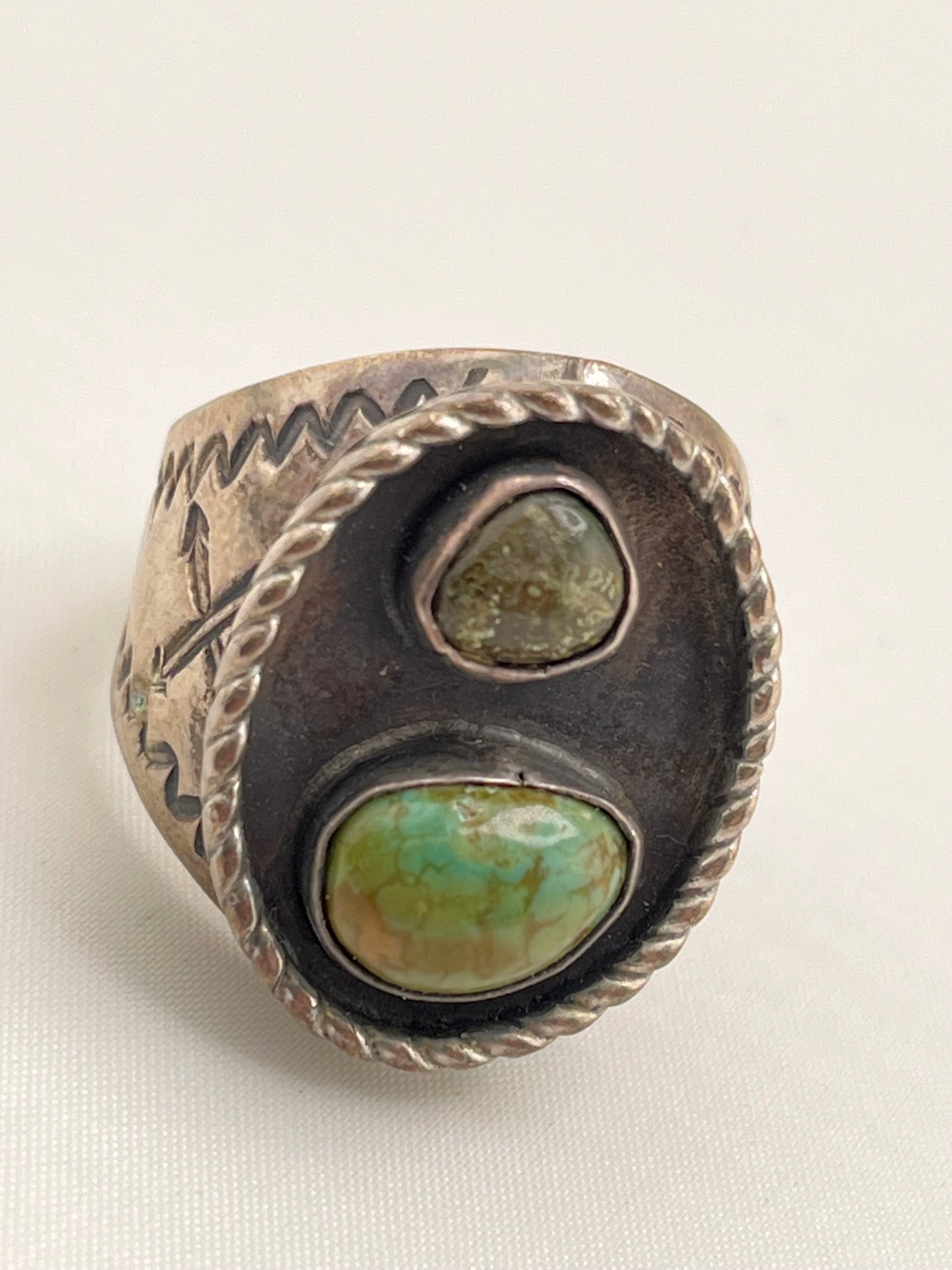 925 Sterling Vintage Natural Turquoise Silver Vintage Native American Featuring Crossed Arrows Stamp