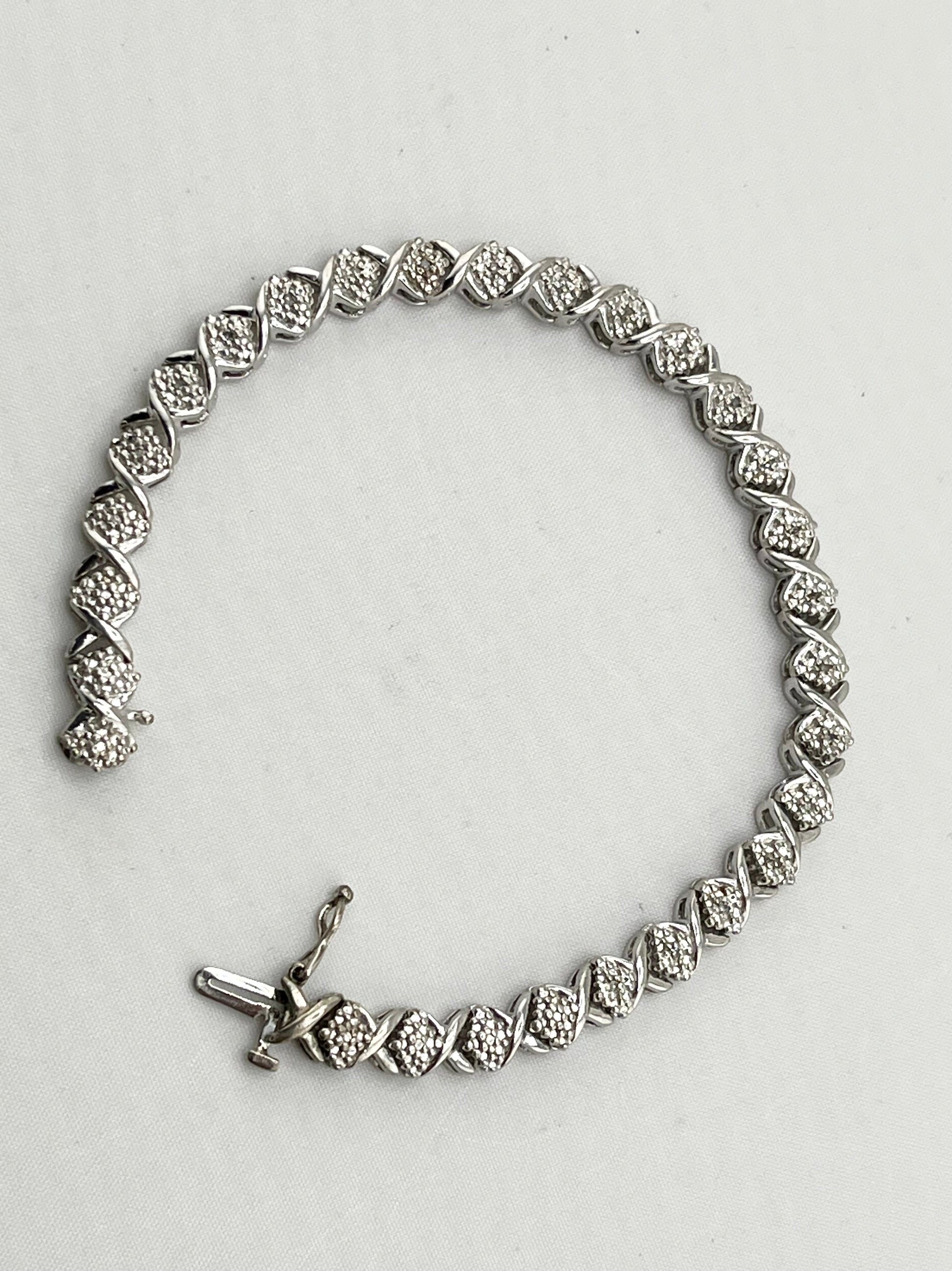 925 Sterling Silver "S" Link Diamond Tennis Bracelet