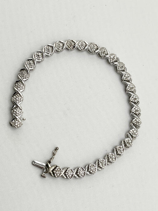 925 Sterling Silver "S" Link Diamond Tennis Bracelet