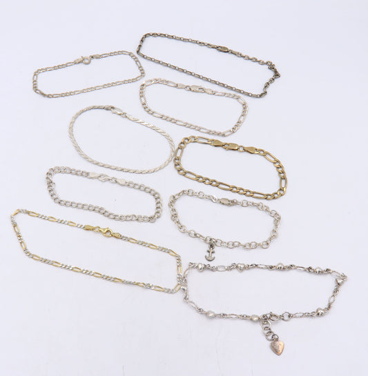 Group Lot of 9 Vintage 925 Sterling Silver Bracelets