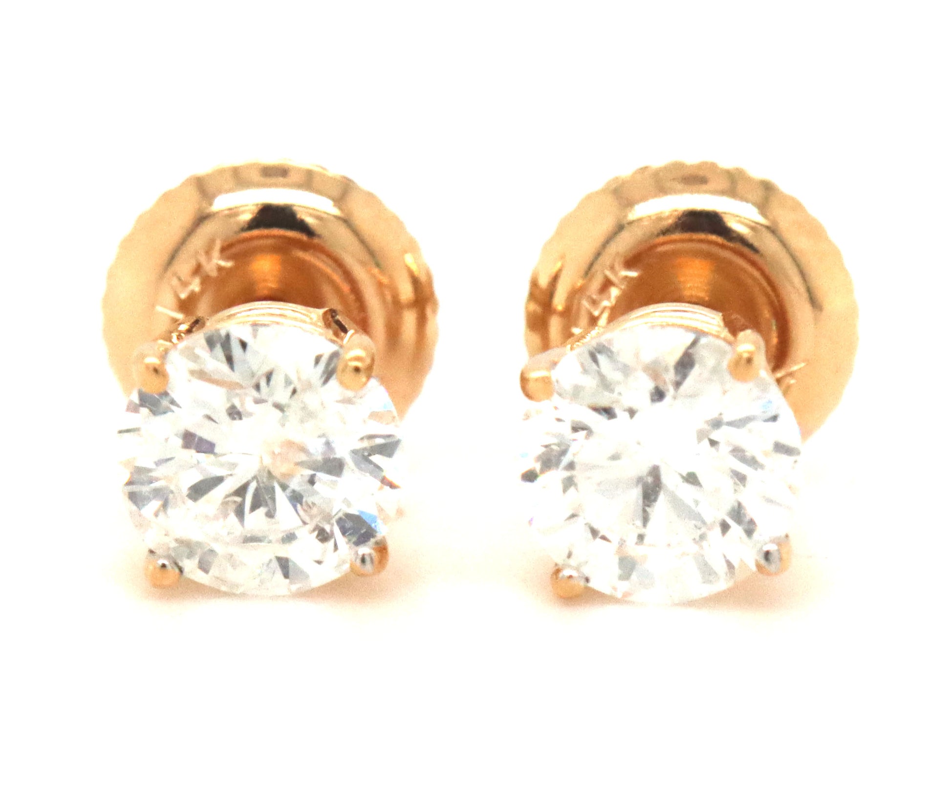 14kt Yellow gold 1.02ctw round brilliant cut diamond stud earrings