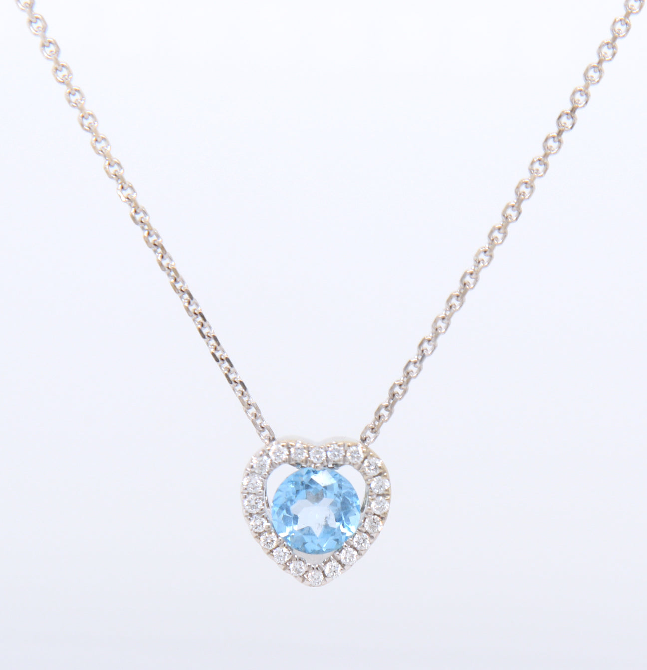 Gorgeous White Gold Blue Topaz and Diamond Pendant on Chain