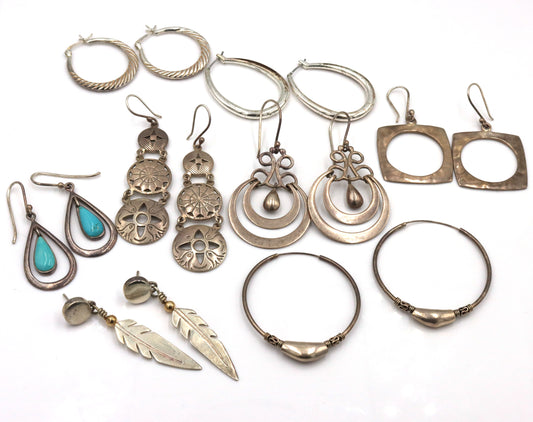 Vintage Mexican 925 Sterling Silver Earrings Lot