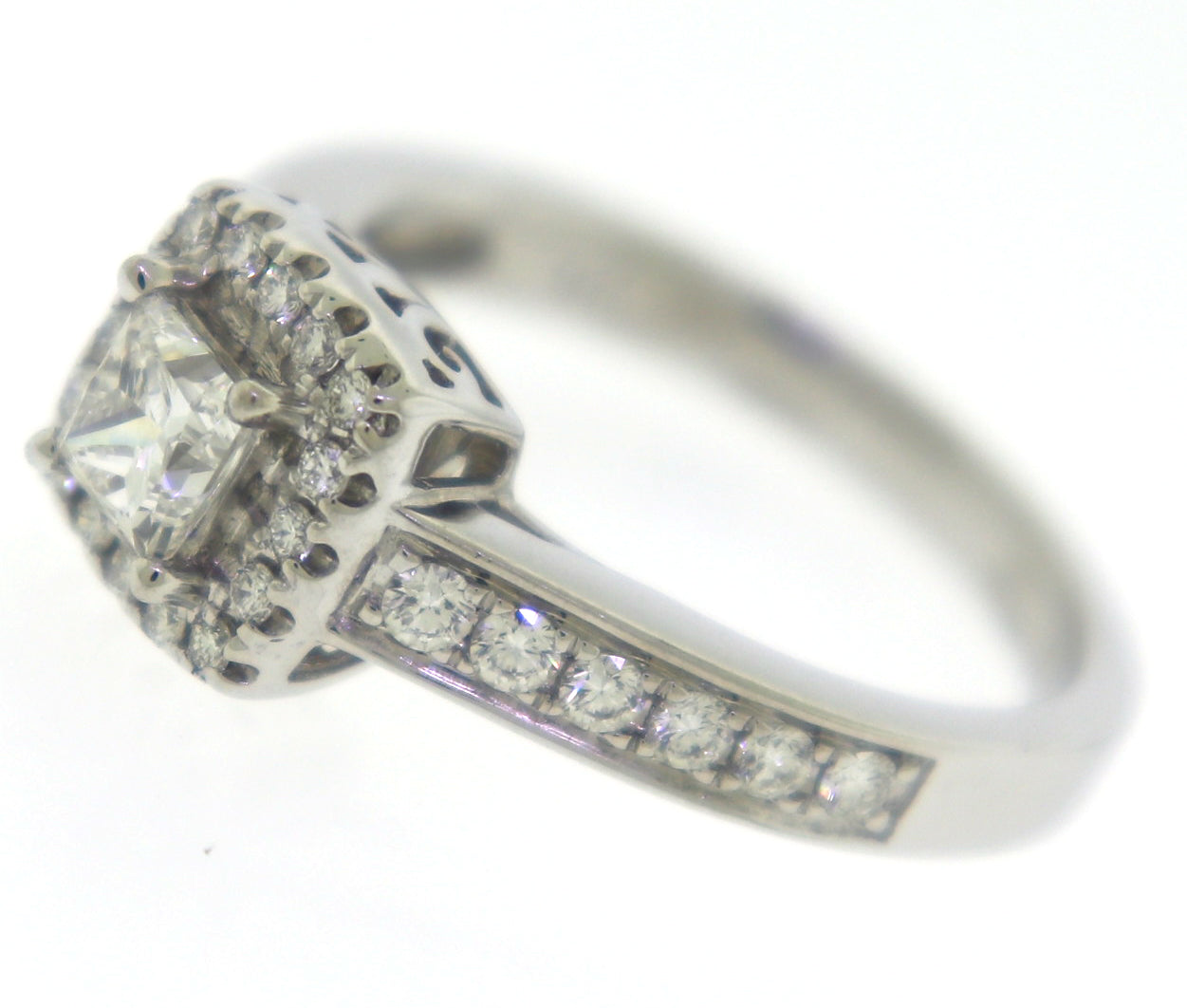 Dazzling 14kt WG Princess Cut Center Diamond Halo Ring