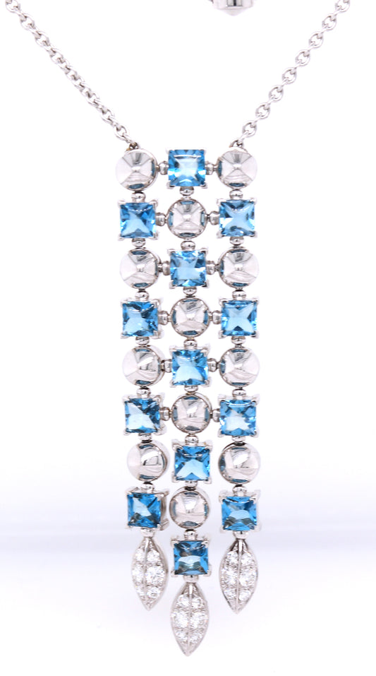 Bvlgari 3 row Drop necklace 18kt with blue topaz and diamonds