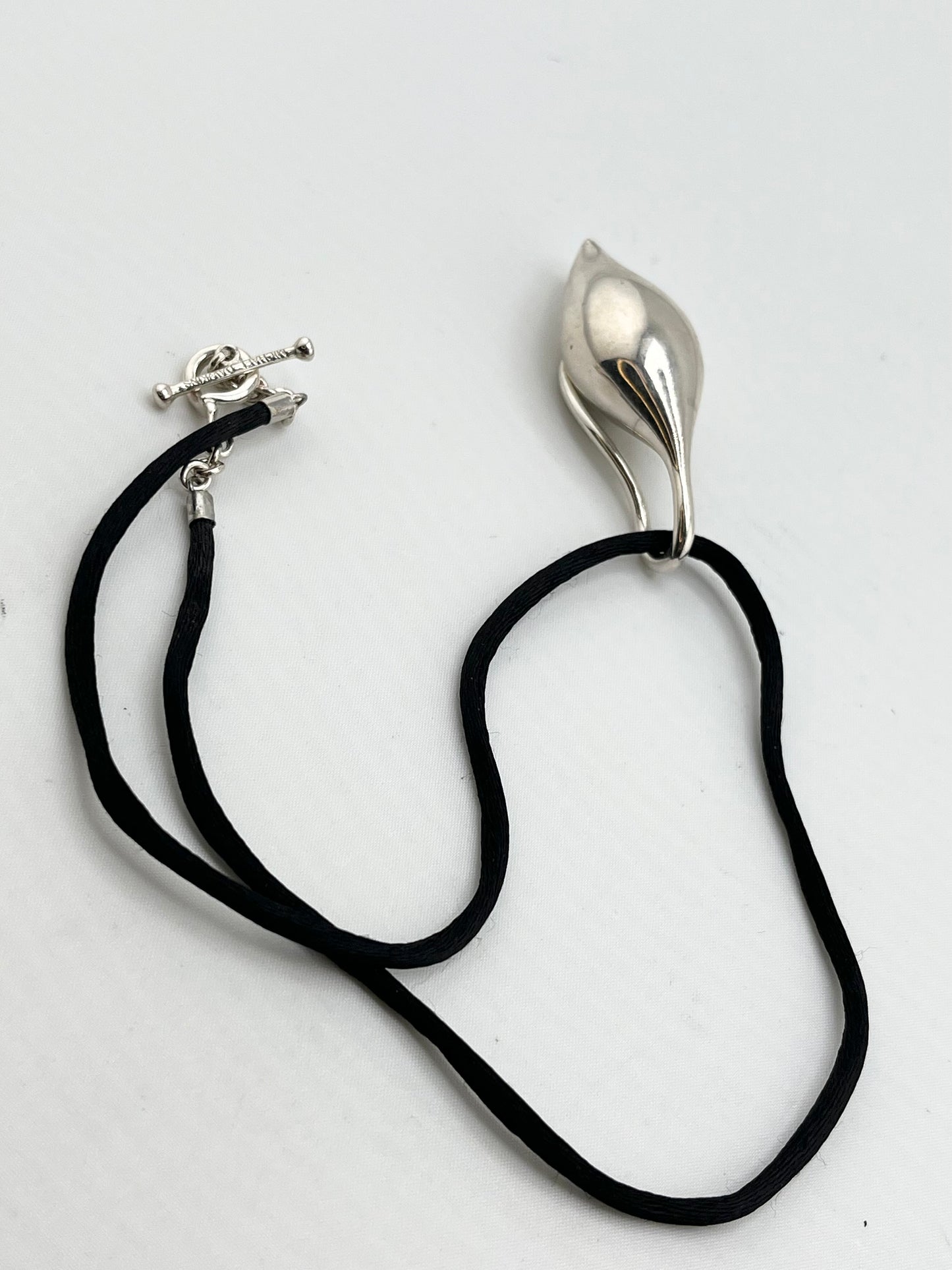 Michael Dawkins 925 Sterling Silver Sculptural TearDrop Pendant With Black Cord Necklace
