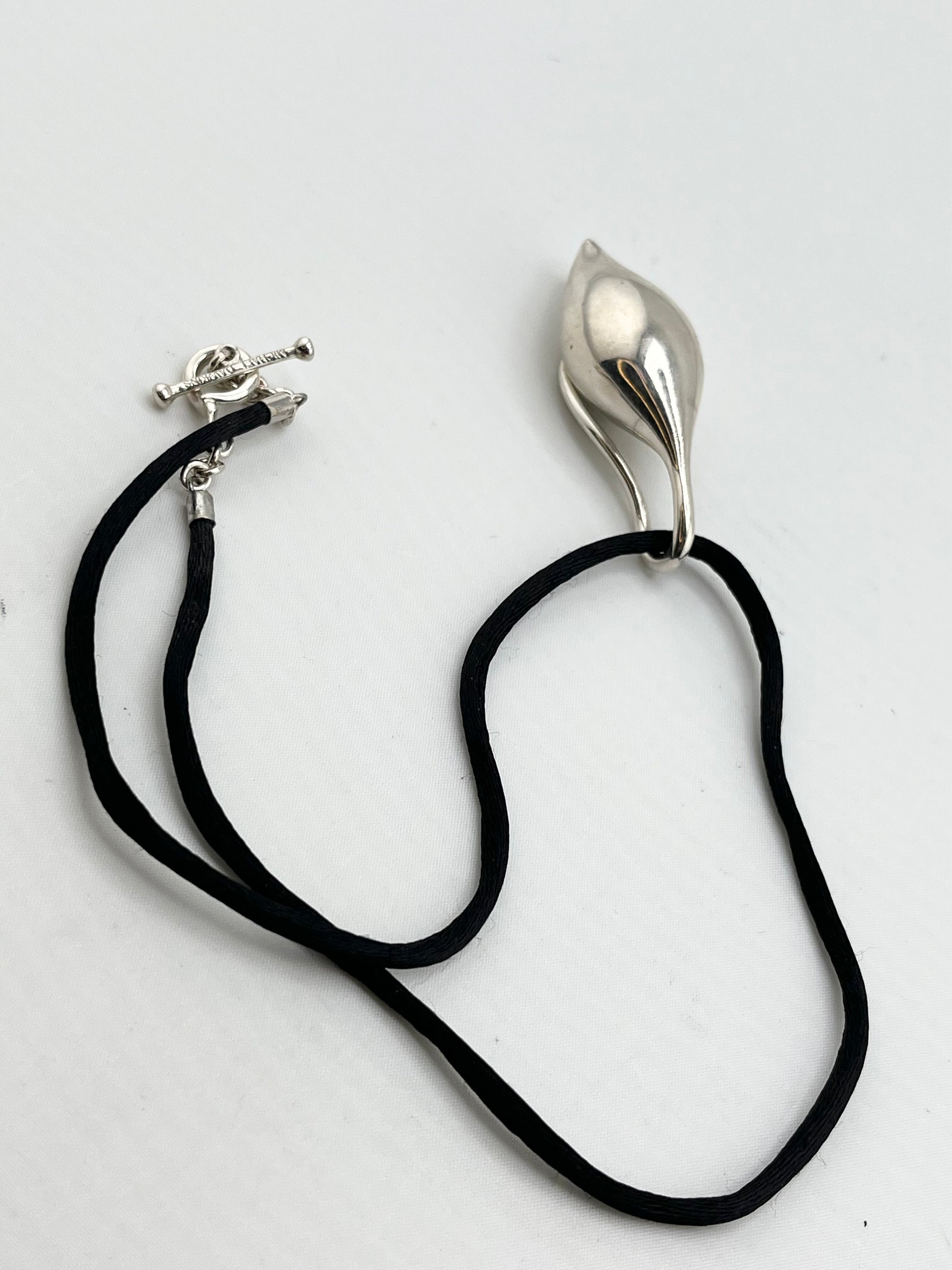 Michael Dawkins 925 Sterling Silver Sculptural TearDrop Pendant With Black Cord Necklace
