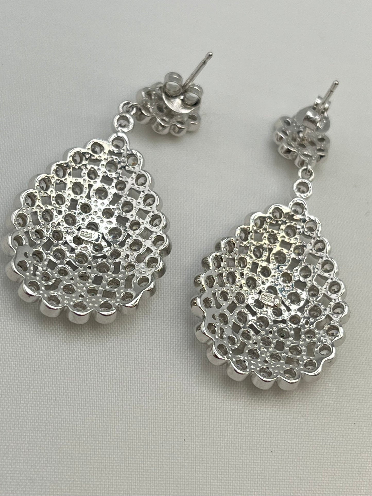 925 Sterling Silver Tear Drop Bubble Clear Rhinestone Earrings