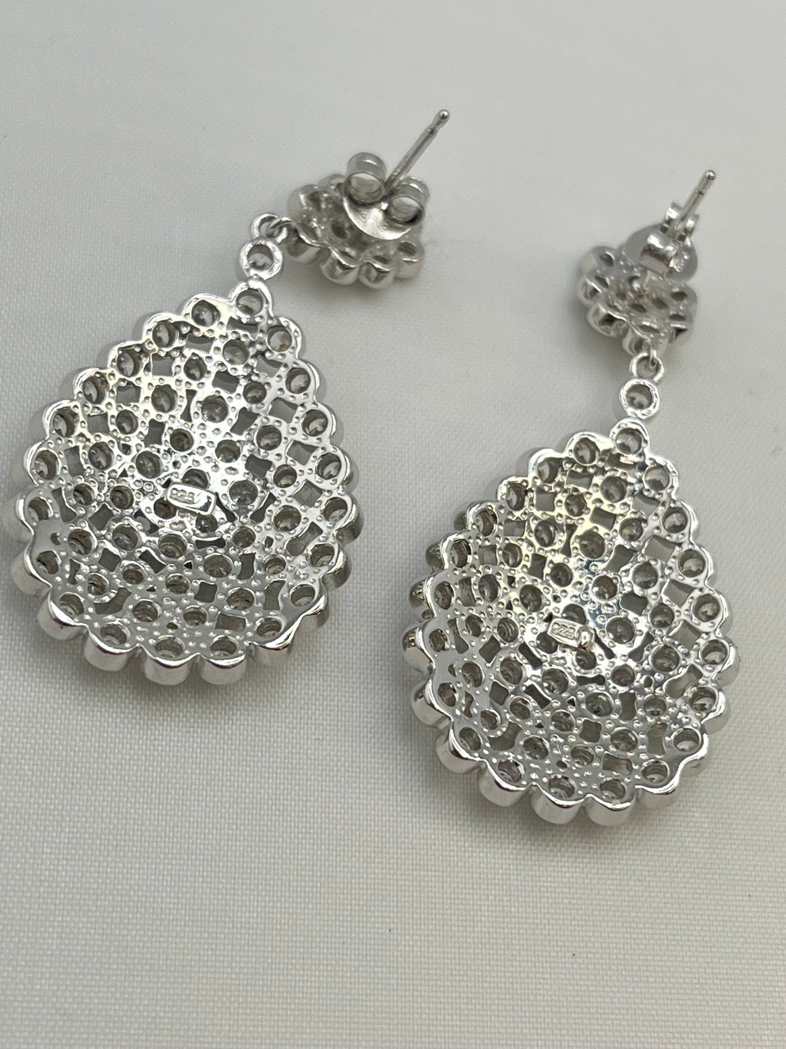 925 Sterling Silver Tear Drop Bubble Clear Rhinestone Earrings