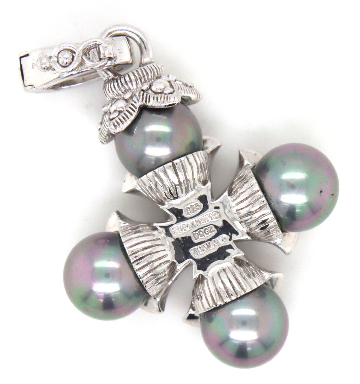 925 Sterling silver Judith Ripka grey pearl cross pendant