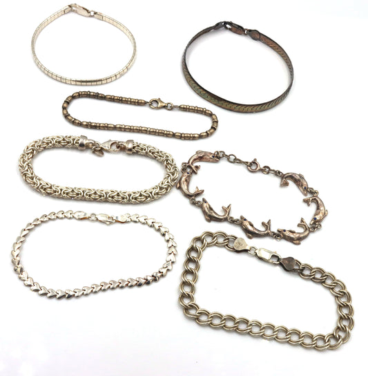Vintage 925 sterling silver group lot of 7 bracelets