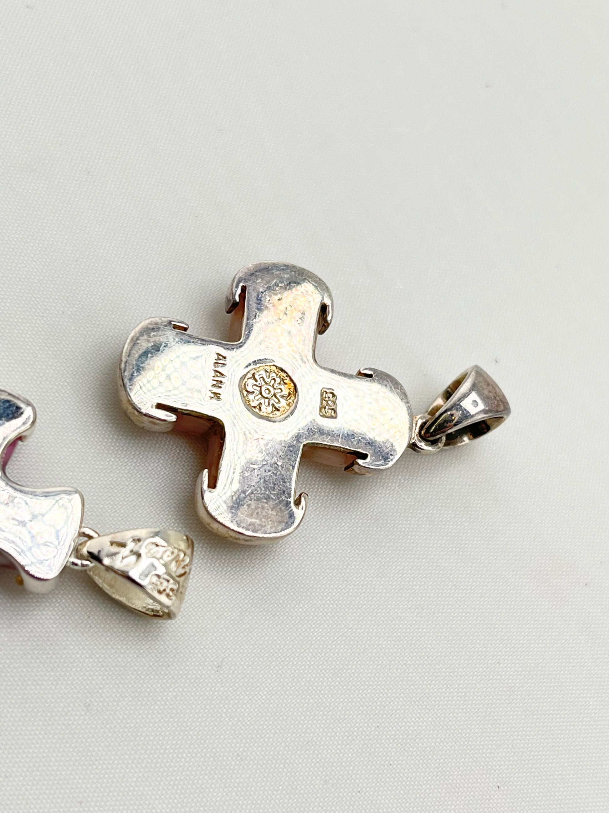 925 sterling Silver Set Of Vintage Alan K Millefiori Of Venice Murano Glass Cross Pendant