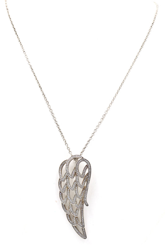 Vintage 925 sterling silver Wing cubic zirconia pendant on chain