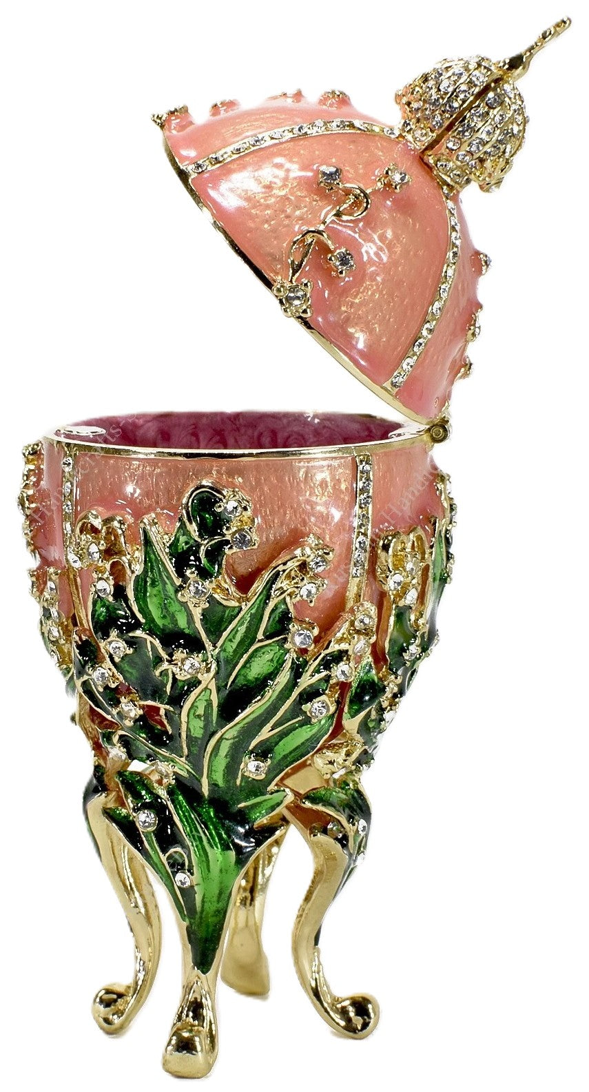 5.5" Russian Fabergé-Style Easter Egg Trinket Box – Lilies of the Valley, Handmade & Gold Plated