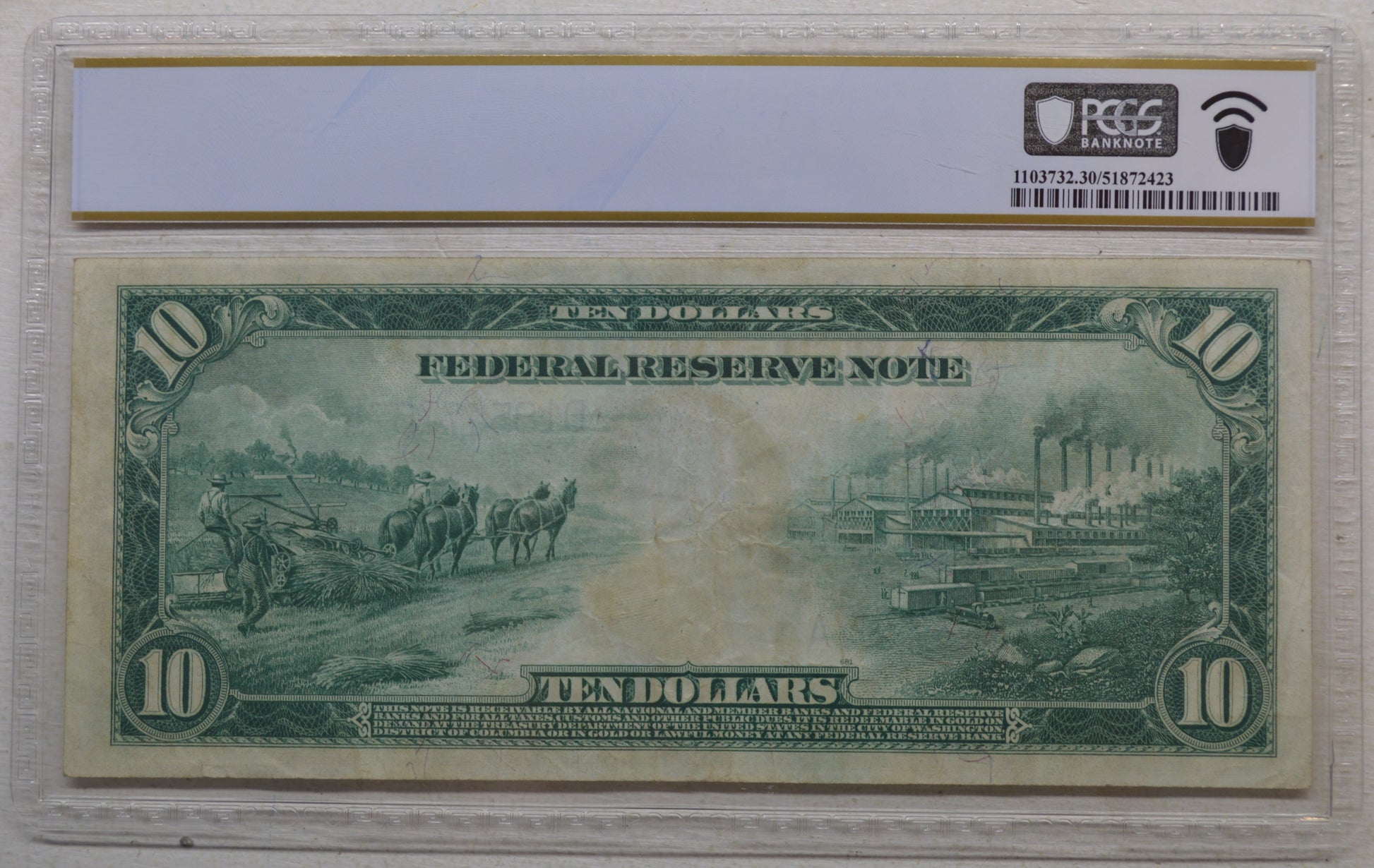 1914 $10 Cleveland Federal Reserve Note – Burke / Houston – PCGS Very Fine 30 Fr. 918
