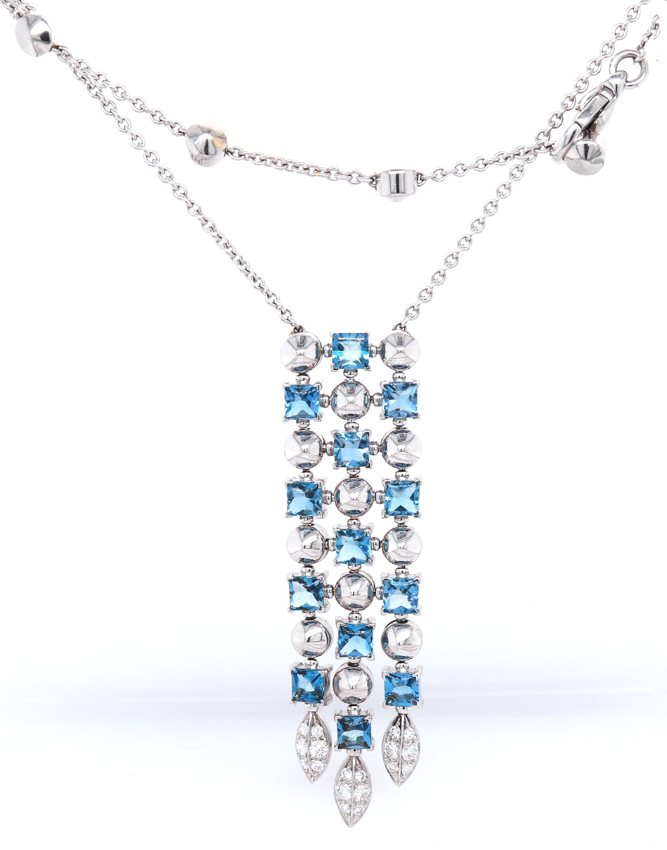 Bvlgari 3 row Drop necklace 18kt with blue topaz and diamonds